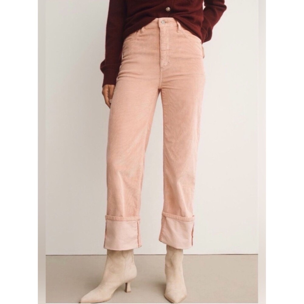 Anthropologie Pilcro Scotty Cuffed High Rise Straight Leg Jeans Pink Corduroy 28